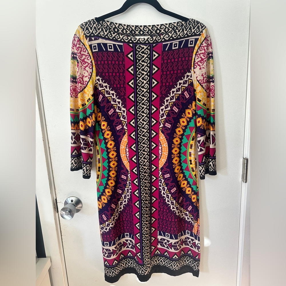 ECI Vibrant Geometric Print Dress Long Sleeve Casual Chic Size 6 - Picture 2 of 7